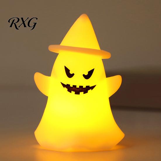 Decorative Festive Light Halloween Witch Hat Ghost Light, Spooky LED Lamp, Yellow Glow Cartoon Night for Holiday Party Decor
