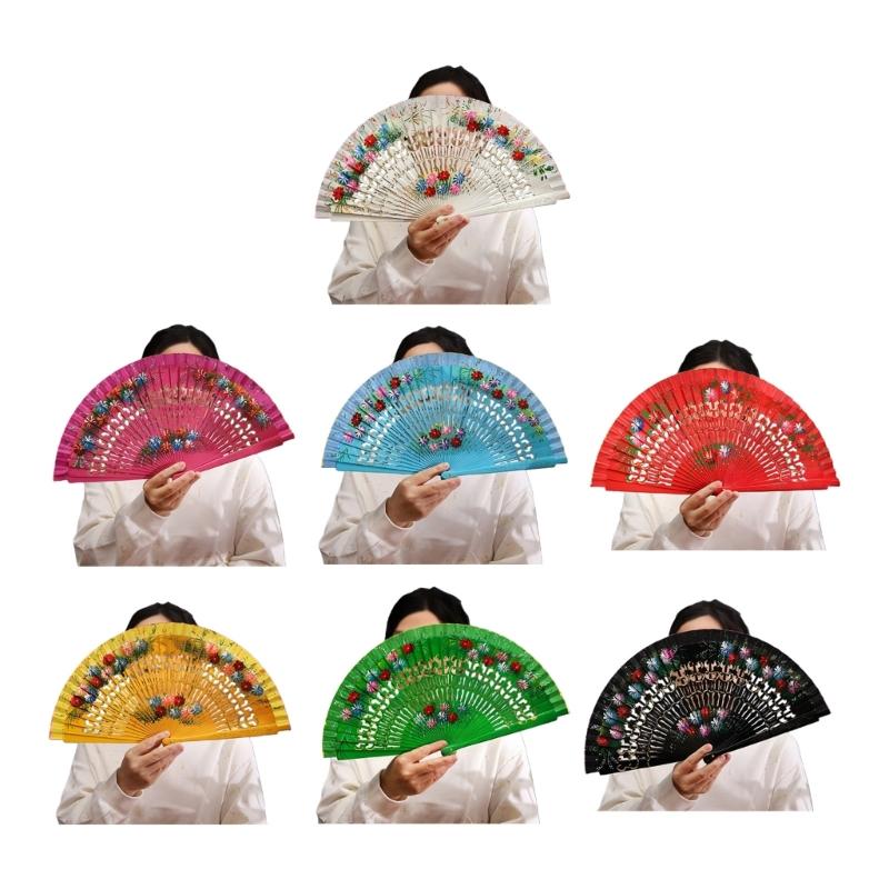 Artistic Hand Paint Folding Fan Traditional Design Wood Type Home Decoration Dance Hand Fan