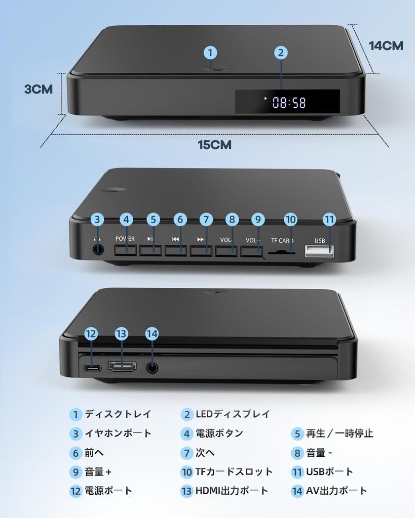 Arafuna Mini DVD Redare 1080P USB Regiune CPRM Redare HDMI a Înregistrărilor Digitale Terestre Se Conectează la Televizoare și Nu Suportă Include Căști