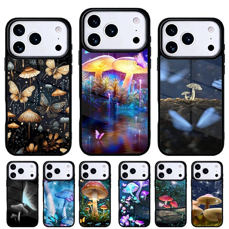 Beautiful Mushroom And Butterfly Phone Case for iPhone 17 16 15 14 13 Pro Max Back Cover for 12 11 Pro Coque