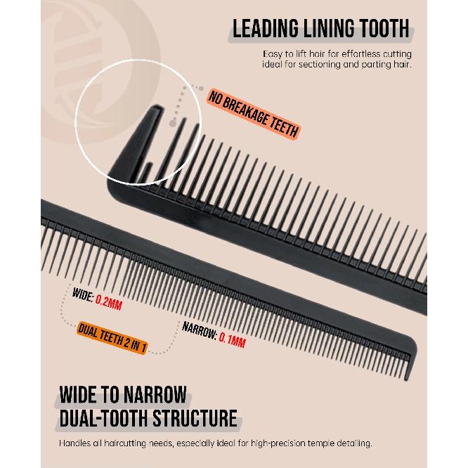3Pcs Professional Barber Comb Set with Rotating Ball Bearing - Wide & Fine Tooth Cutting Comb Taper Comb Kit for Salon & Home