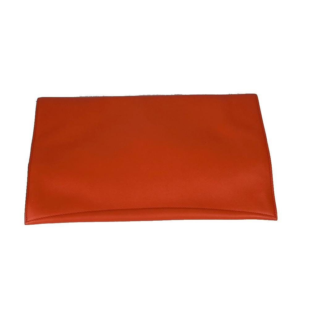 HERMES Flap Pouch Puri Plat Two fold Clutch bag Swift Orange Unused