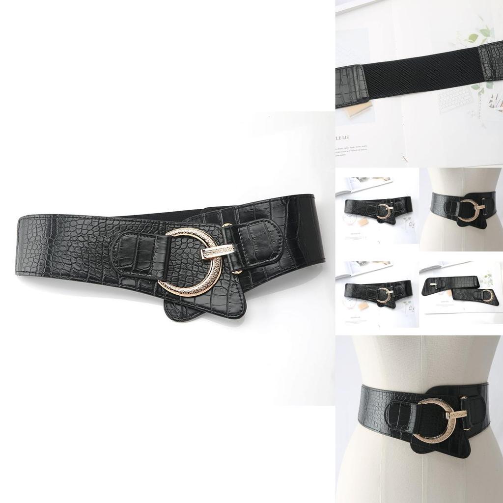 Womens Wide Elastic Waist Belt For Dresses And Coats With Cshaped Buckle And Stitching Design