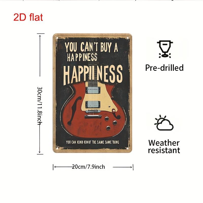 Винтажная металлическая настенная табличка - «Счастье за деньги не купишь, Счастье» Дизайн с гитарой, Прочная, с предварительно просверленными отверстиями для легкого подвешивания, Декор для дома 20x30cm（7.8x11.8inch）