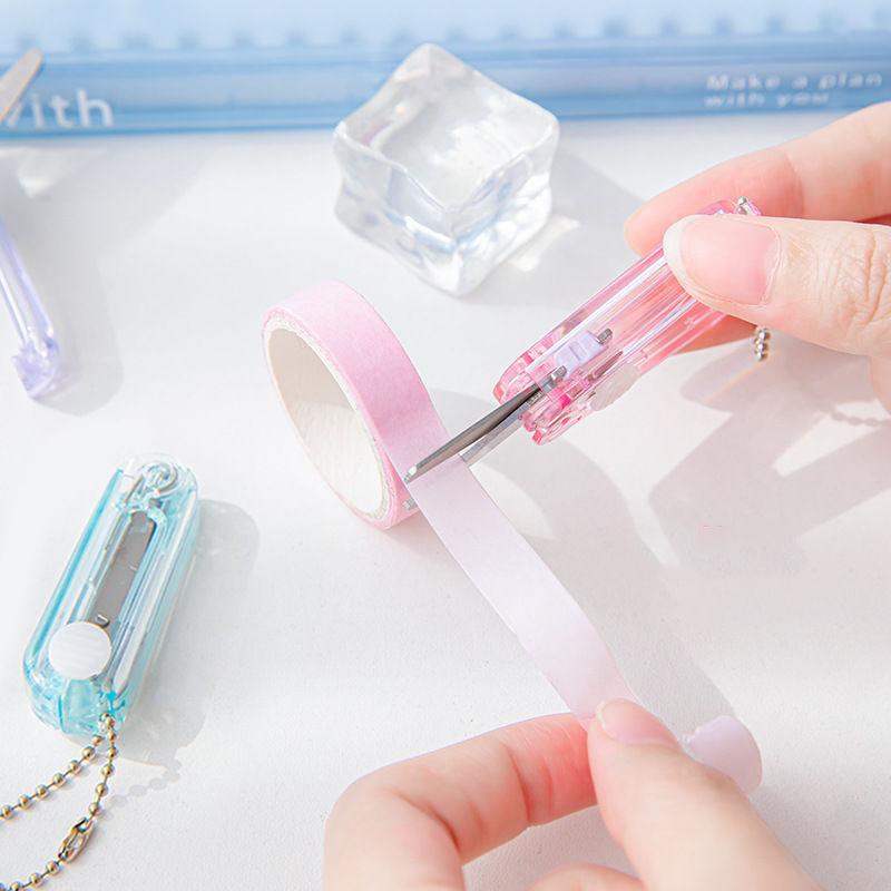 1pcs Transparent Mini Scissors, Retractable Folding Portable Scissors, Student Hand-made Paper Scissors