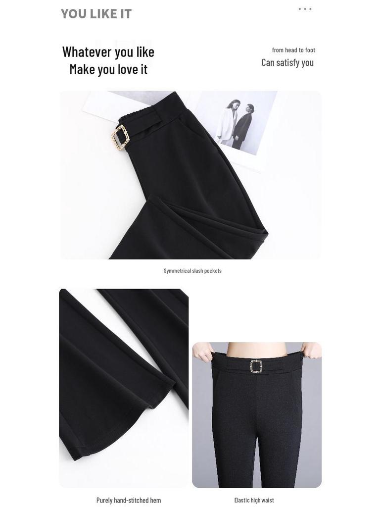 Women's High-Waisted Micro-Flare Pants: Stretchy, Slimming, Plus Size, Versatile, Drapey, Body-Hugging, Leg-Lengthening, Spring/Autumn Style.
