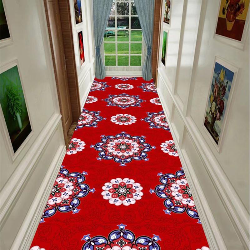 Bohemianischer Stil Langer Läuferteppich - Maschinenwaschbar, Weicher Polyesterteppich mit Verspielten Floralen Mustern Schlafzimmer & Eingangsbereich, Küchen Deko Teppich