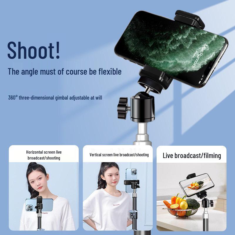 Carbon Steel Mobile Phone Holder with Fill Light - Dual-Position, Professional, Designed for Live Broadcasts.