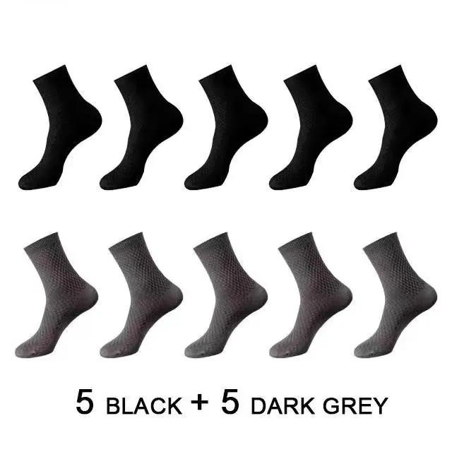 10Pairs/Men's Bamboo Fiber Socks Classic Business Office Stockings Breathable Deodorant Feet Men's Dress Socks Plus-size EU39-45