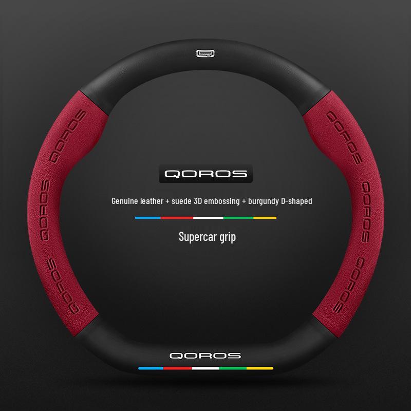 Non-Slip Genuine Leather Steering Wheel Cover, Ultra-Thin, Carbon Fiber D-Type, Universal for All Seasons