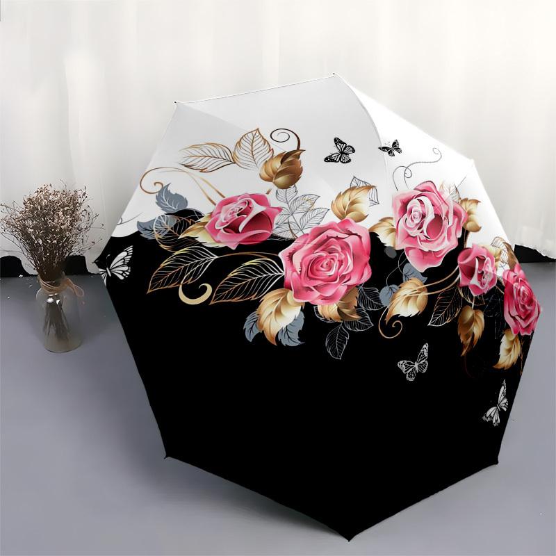 1pc Floral Butterfly Design Umbrella with Plastic Handle,Suitable for All Seasons Umbrellaptys26023