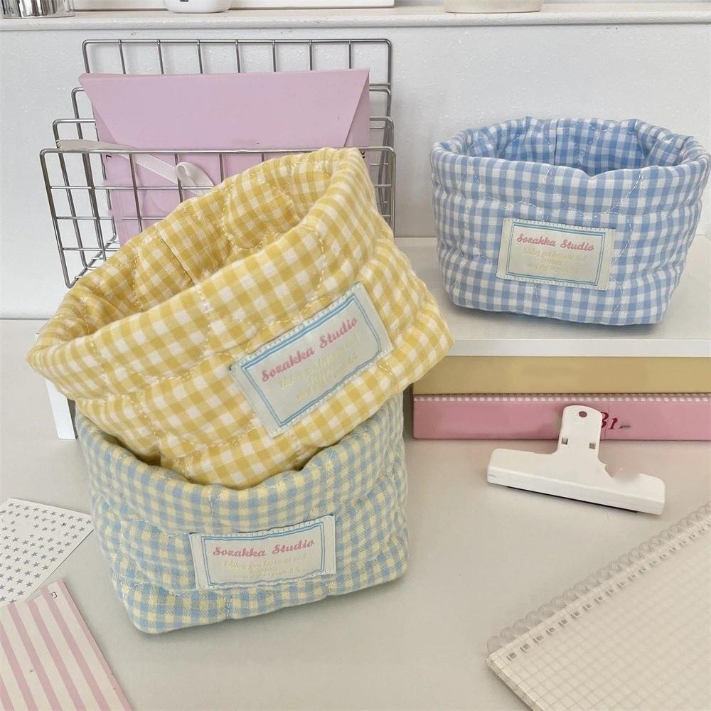 Plaid Stripe Grid Fabric Storage Basket Household Washable Miscellaneous Storage Basket Ins Stackable Desk Organize Dormitory
