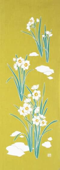 Dyeing Anbo Hand Towel Flowers Authentic Dyed Cotton Tokuoka Made In Japan 35cm X 100cm "Snow - Mustard" 100%