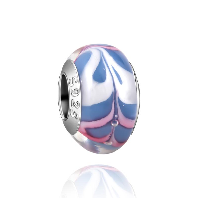  Charm Murano Vague Bleu Foncé Cuivré Coloré Compatible Bracelet Original Joli Charme Perles en Verre de Murano Fleur Rose Bijou