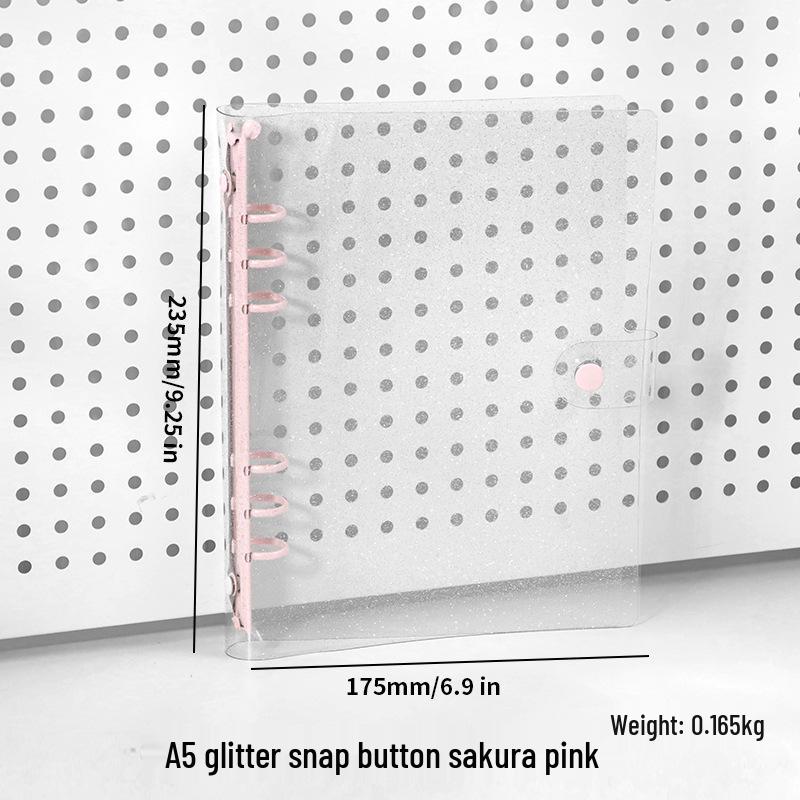 Korean Style Glittery PVC A5/A6 Notebook Binder with Soft Shell & Six-Hole Metal Clips