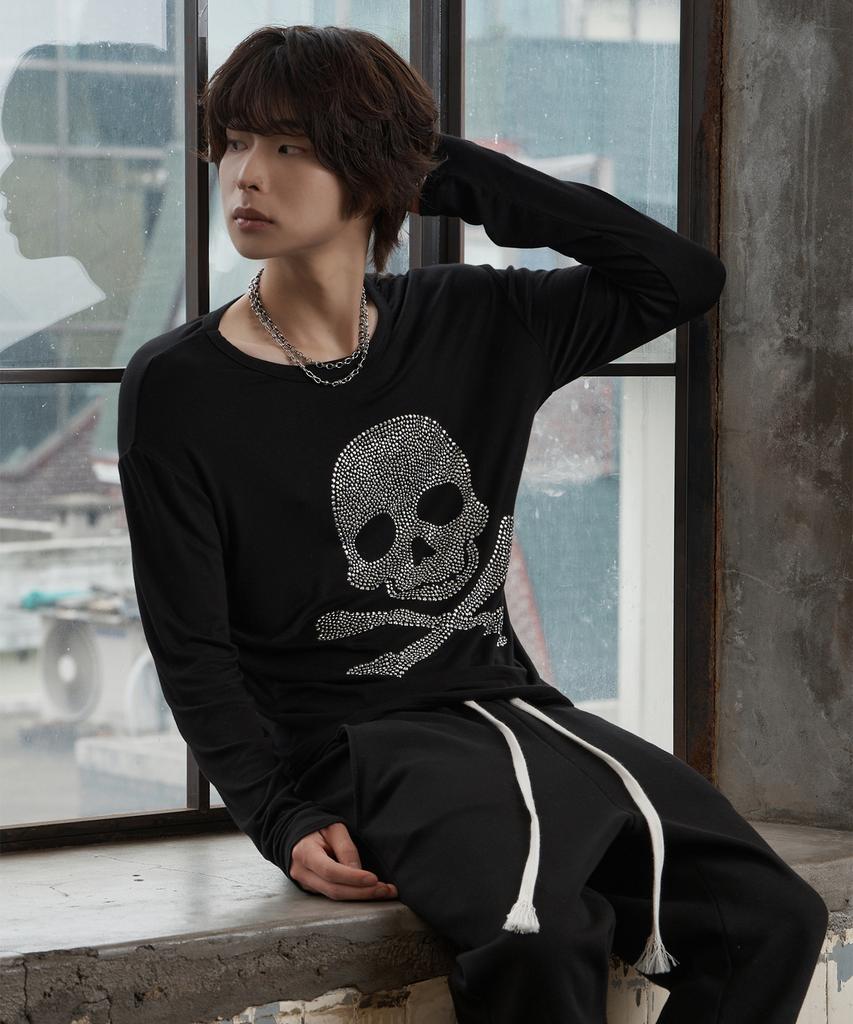 LANARCHIVE [0148] Skull Hotfix Slub Long Sleeve - Black