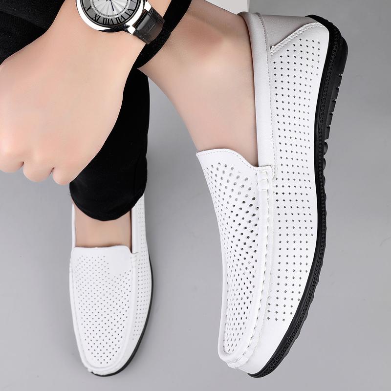 Fashion Men's Casual Leather Hole Shoes Men Genuine Leather Slippers Breathable Male Casual Shoes Comfy Loafers Stylish Muller Moccasins