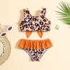 Children's Leopard Print Two-Piece Swimsuit with Butterfly Design