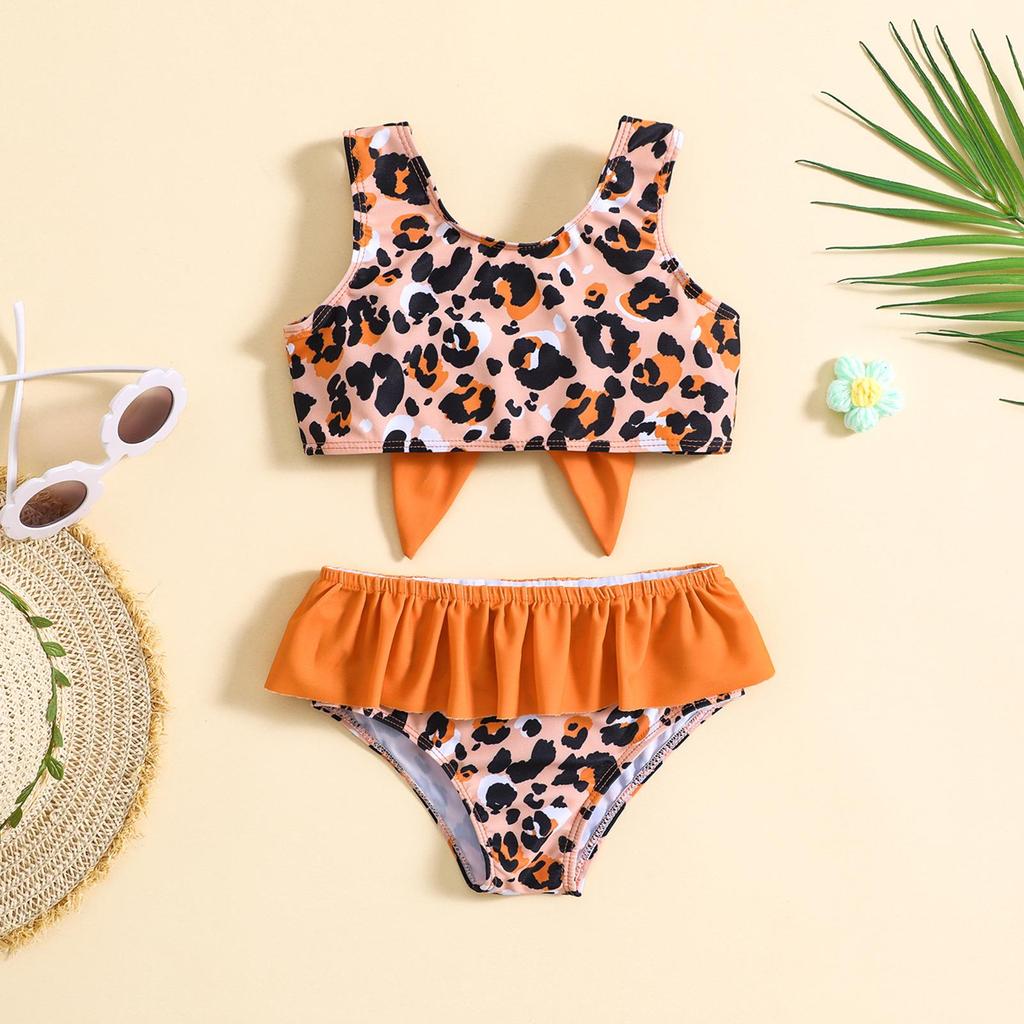 Children's Leopard Print Two-Piece Swimsuit with Butterfly Design