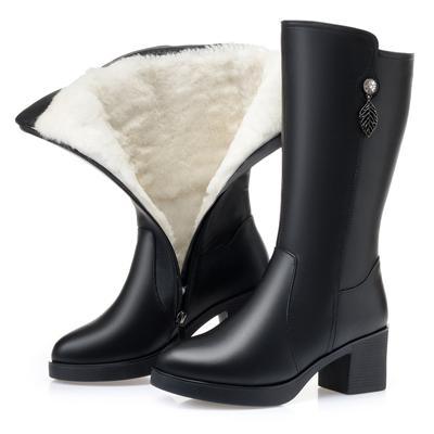 Winter Stiefel Frauen Schwarz Schuhe Booties Große Größe Winter Echtes Leder Weibliche Schnee Stiefel Dicke Warme Wolle Stiefel