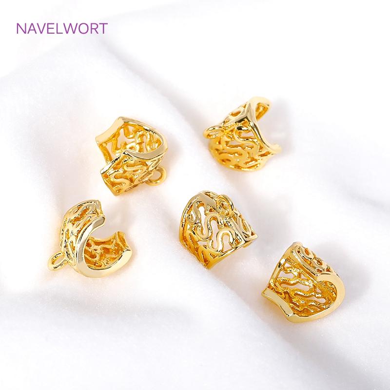 18K Gold Plated Brass Metal Hollow Pattern Opening Spacer Beads Charms Pendant Bail Connector For DIY Jewelry Making Supplies