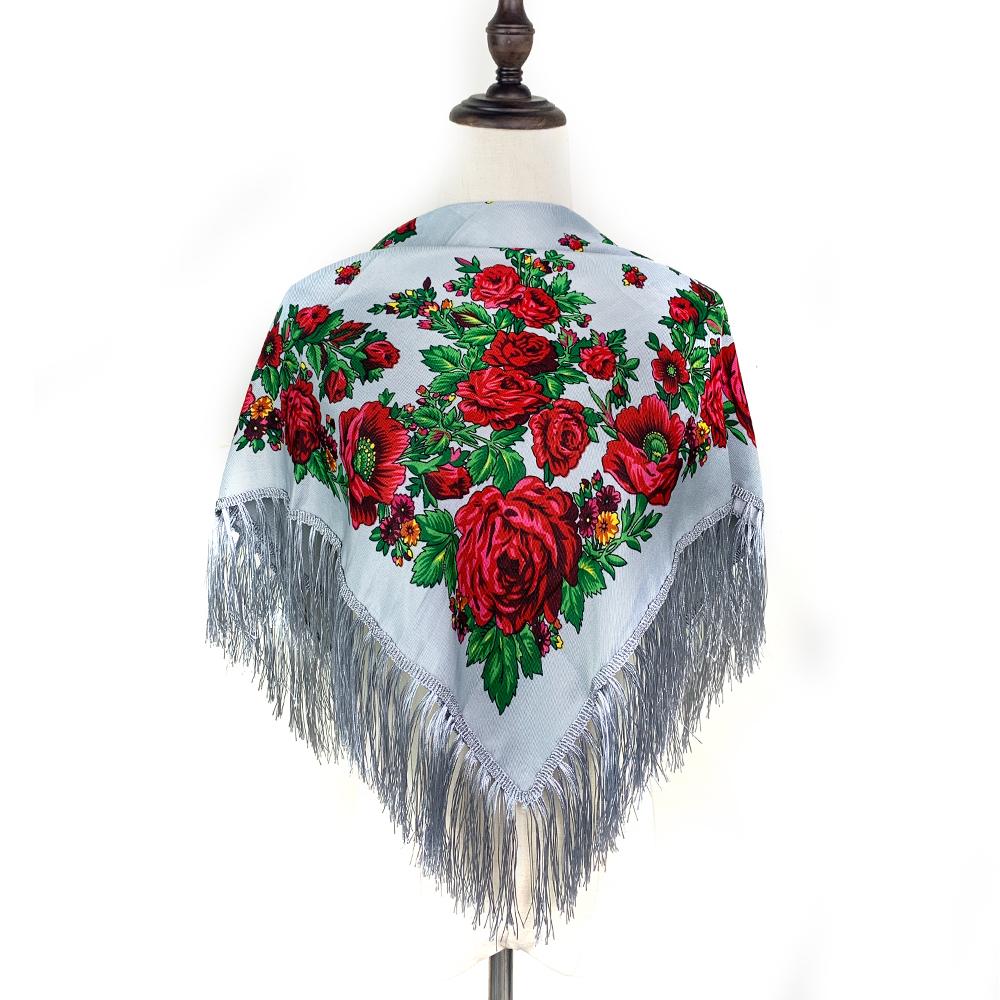 Luxury Floral Print Russian Square Scarf