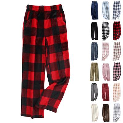 Women Pajama Pants Plush Sleep Pants Soft Elastic Waist Pajama Bottoms Plaid Pants With 2 Pockets