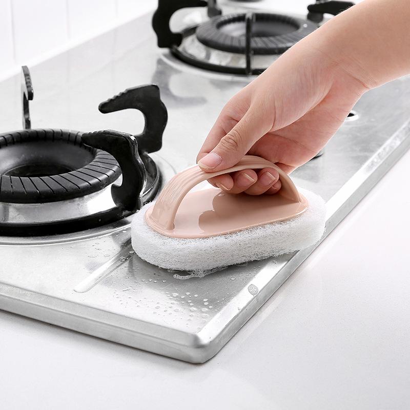 Solid Color Striped Handle Mop: Kitchen & Bathroom Cleaning Sponge with Scouring Pad