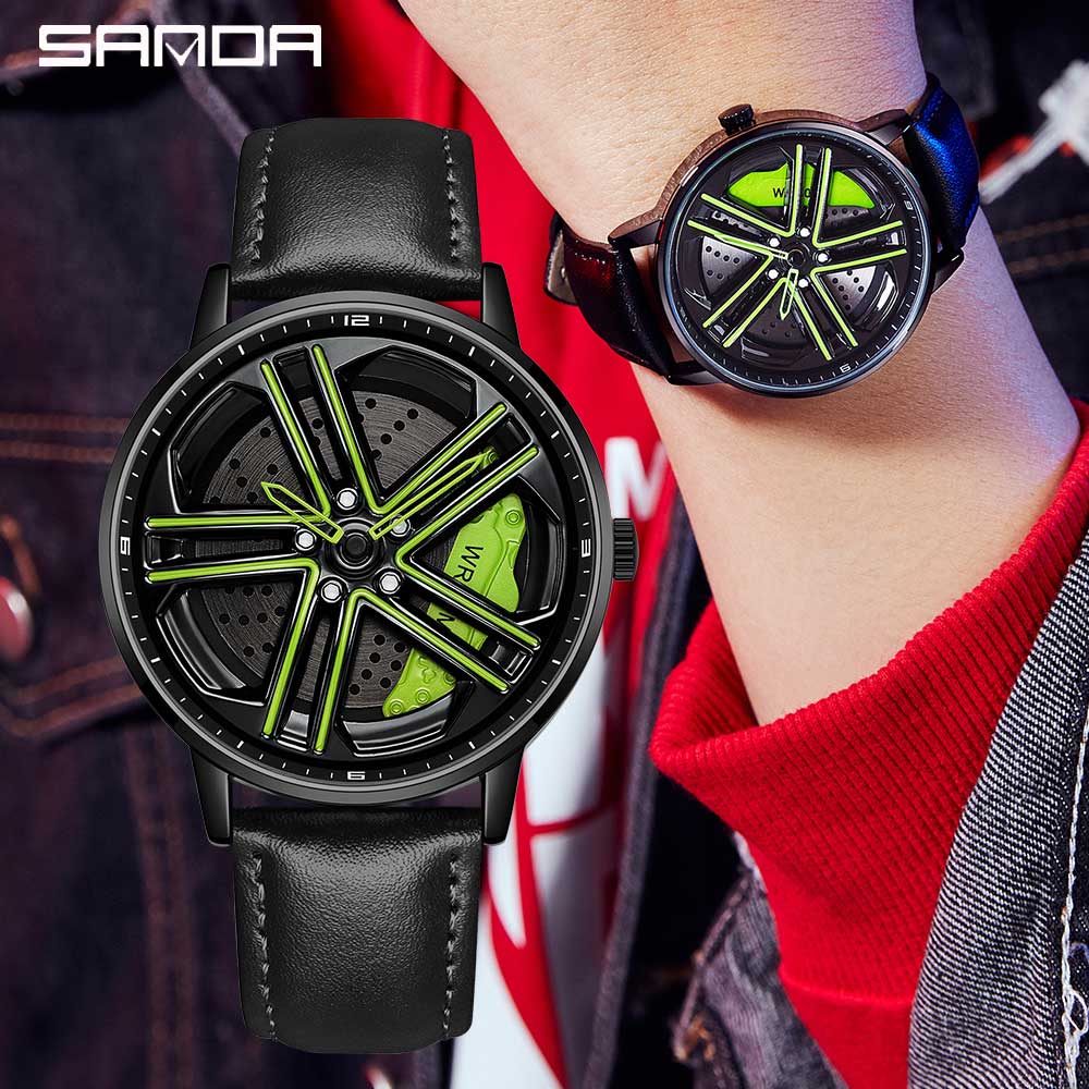 SANDA Happy People Fashion Men Watches Top Luxury Quartz Watch Waterproof 360 Rotating Car Wheel Dial Watch For Male Sport Clock