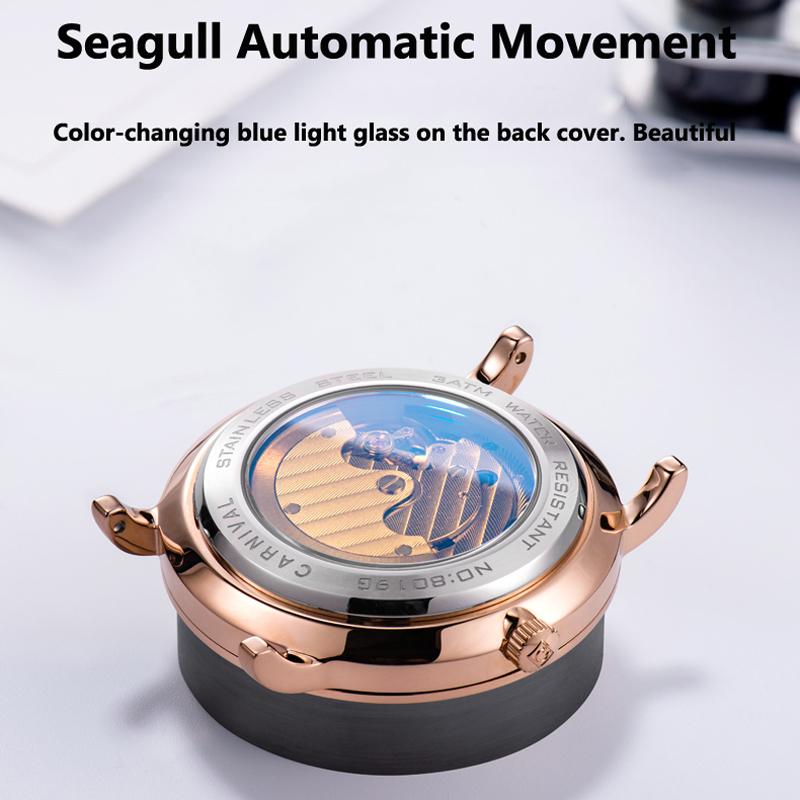 CARNIVAL Luxury Sport Automatic Mechanical Watch Unique 60 Second Design Waterproof Men Watch Leather Strap