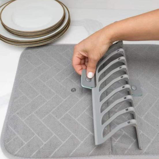 Foldable Dish Drying Mat Super Absorbent Microfiber Drain Pad Stackable Shelf Design Non-Slip Kitchen
