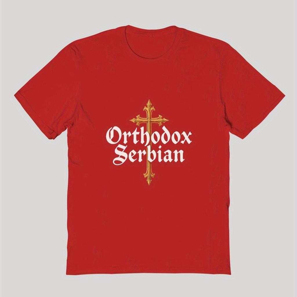Orthodox Serbian Golden Cross Text Print TShirt 100 Cotton ONeck Short Sleeve Summer Casual Unisexs Tshirt Streetwear