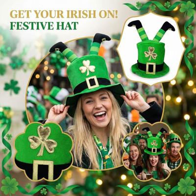Irish Leprechaun Hat For St. Patricks Men And Women Top Hat With 3D Irish Legs And Costume Accessory