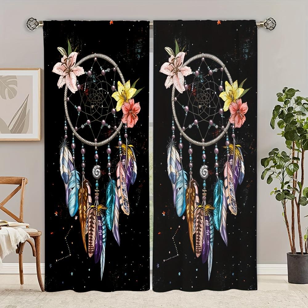 2 Panels Boho Dreamcatcher Semi Blackout Window Curtains For Study Bedroom Kitchen Living Room Playroom Office Home Decoration