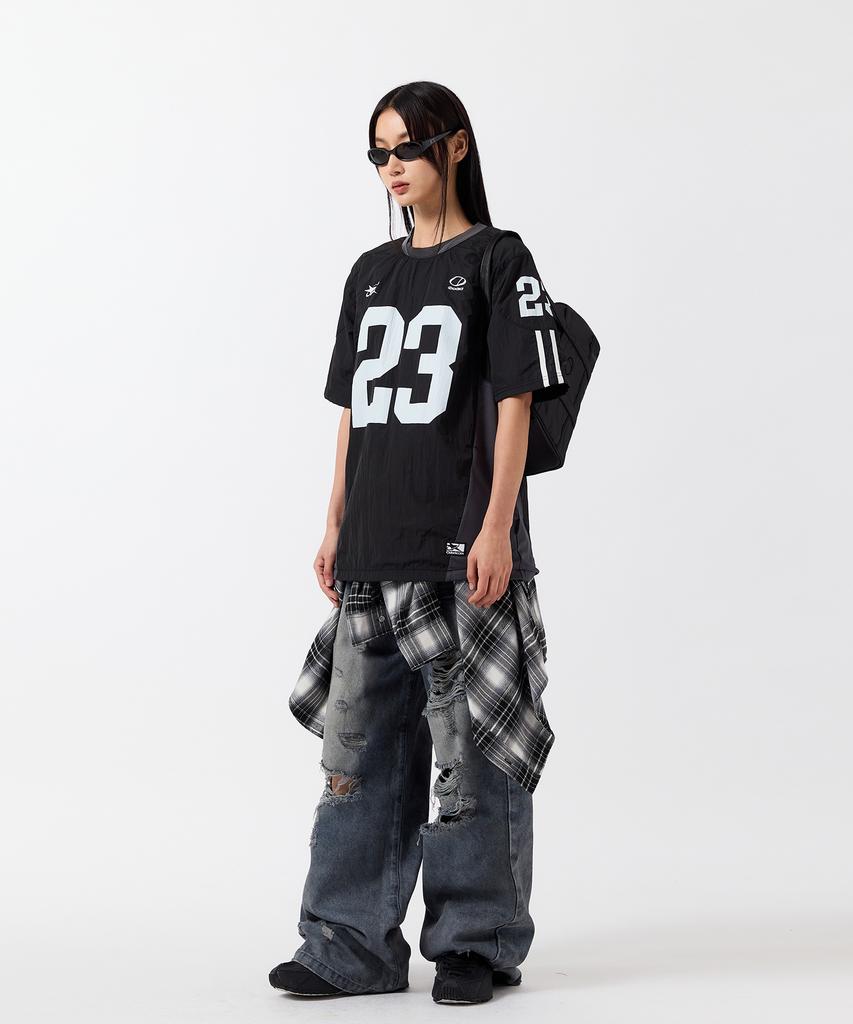 ODDSTUDIO Sporty Nylon Football Oversized T-Shirt - Black