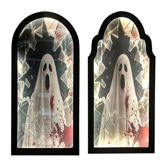 Halloween Hologram Ghost Mirror Spooky Blood Ghost Mirror with LED Light for Bedroom Kitchen Haunted House Decor