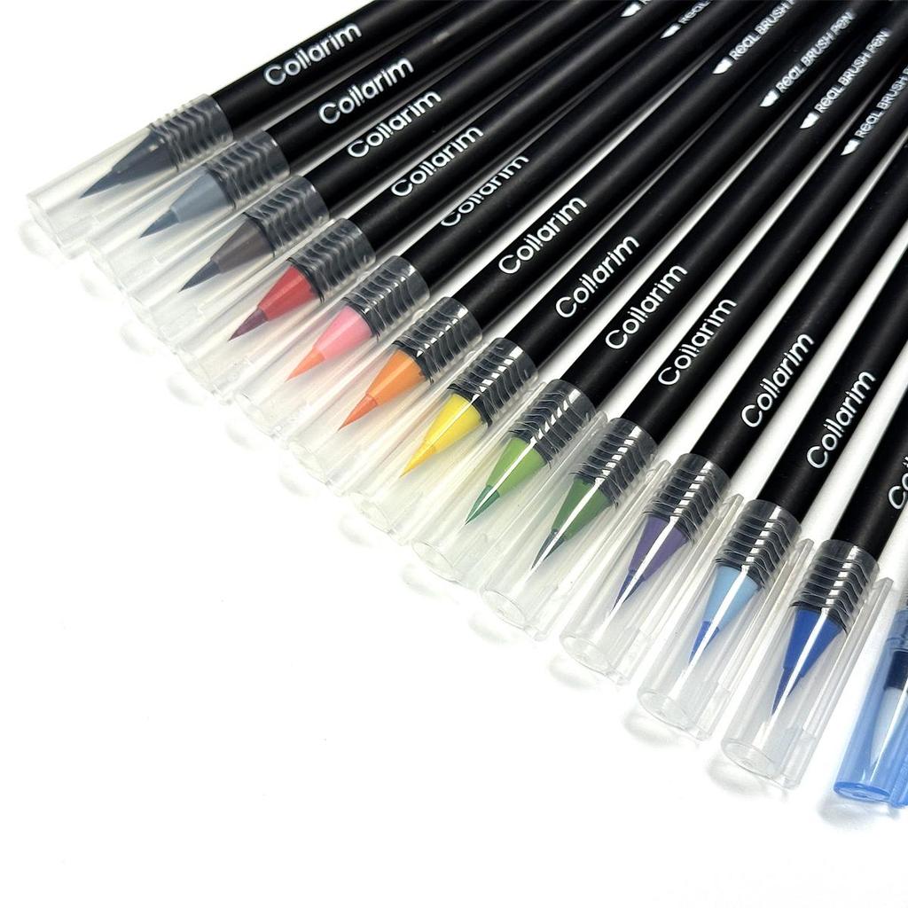 12 Farben Aquarell Pinselstifte Set - Flexible Spitze, Inklusive Wasserpinsel & Reiseetui