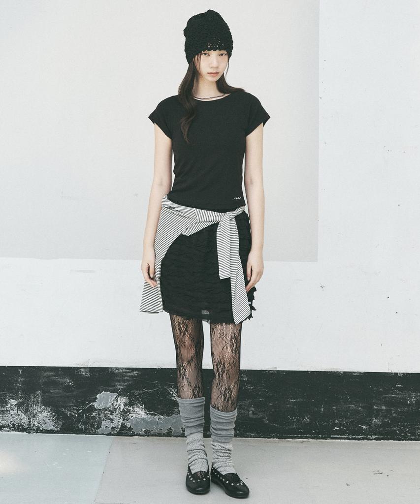 Nigaennikol Fringe Lace Mini Skirt_Black