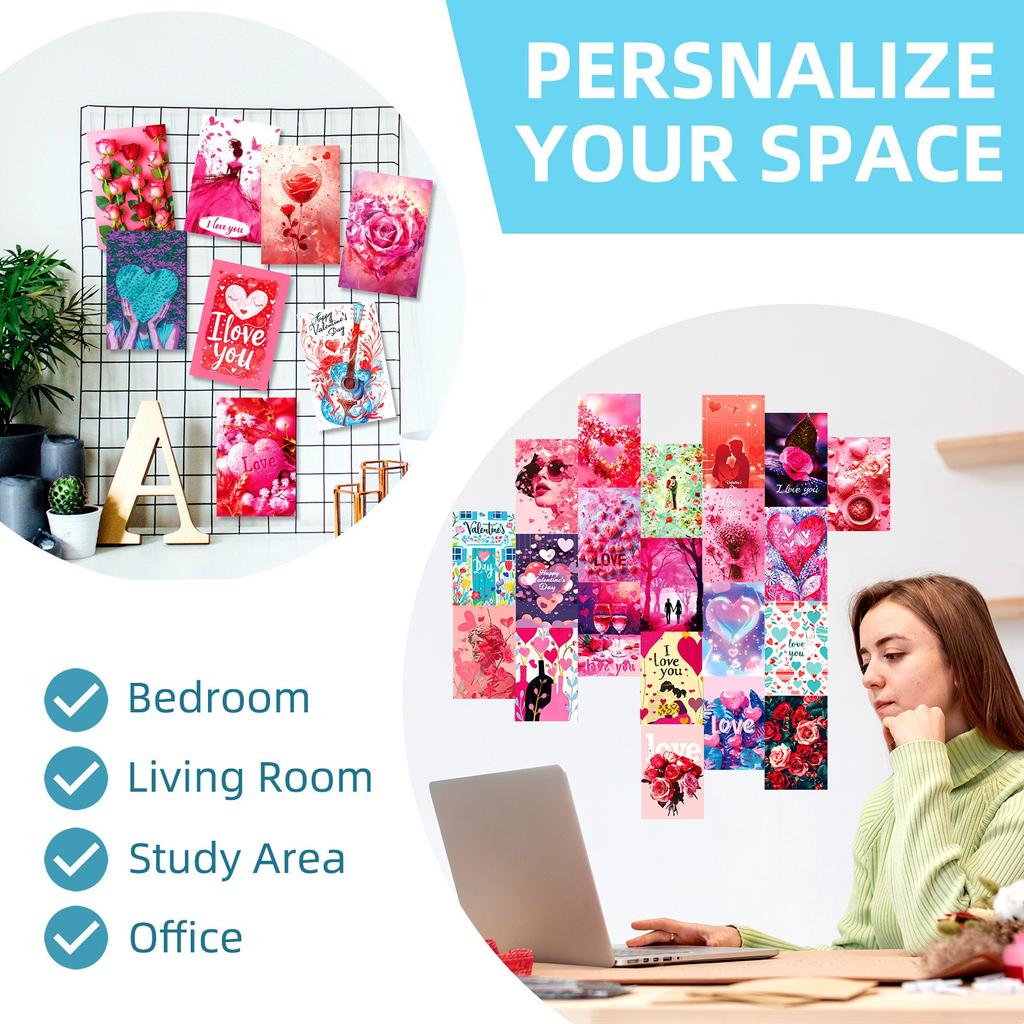 50 Valentine's Day Wall Decoration Cards For Living Room, Bedroom, Study Room Message Postcards