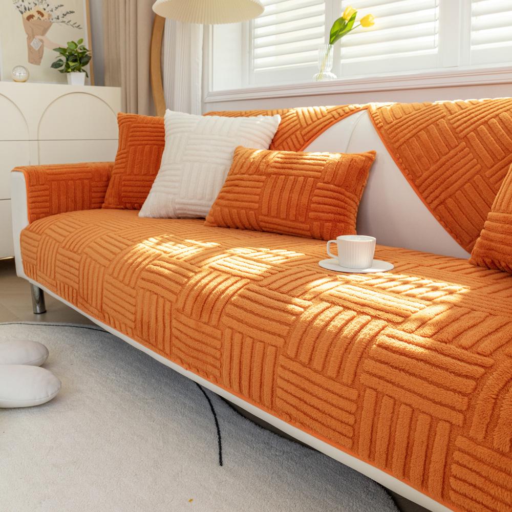 

Plush Sofa Cushion Winter Nordic Non-Slip Seat Cushion Backrest Cover Towel Modern Simple Winter Leather Sofa Cover Backrest 70*70cm оранжевый