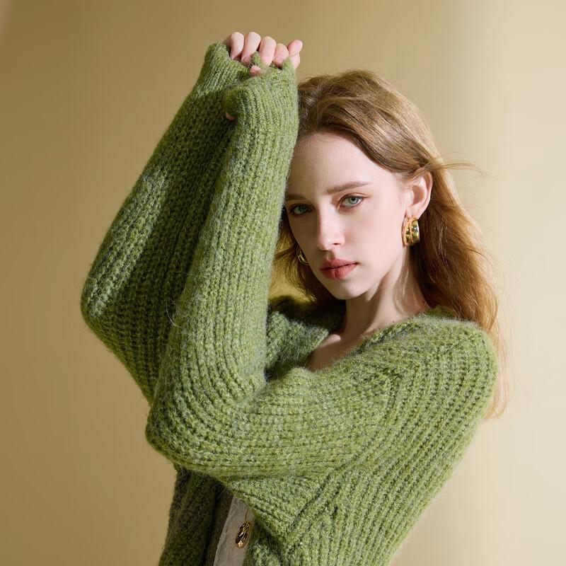 Sancai V-Neck Relaxed Fit Fuzzy Knit Cardigan