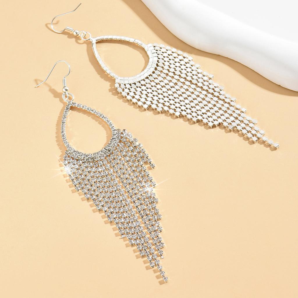 Rhinestone Tassel Earrings Fashion Trendy Girl Water Drop Earrings Light Luxury Crystal Premium Ear Jewelry