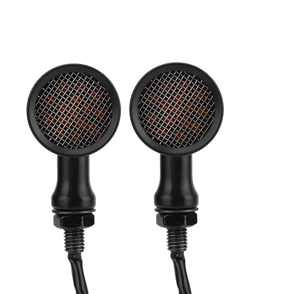 2Pcs Motorcycle Turn Signal Lamp Brake Light Vintage Grille Modification AccessoryBlack