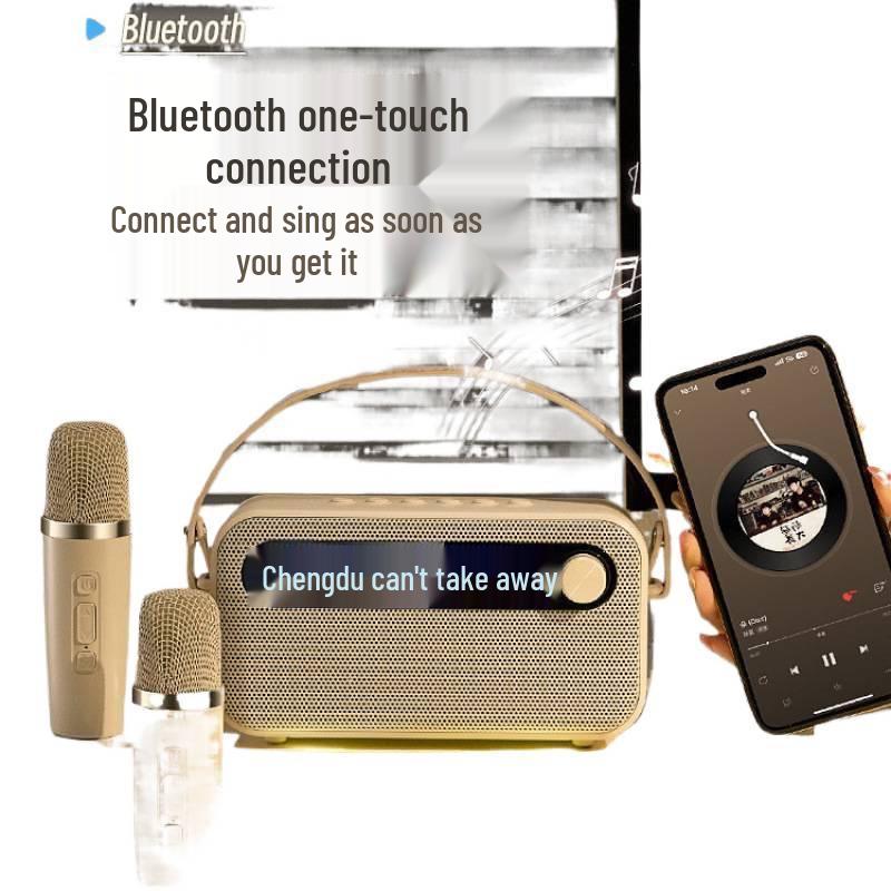 Compact KTV Bluetooth Karaoke Speaker with Microphone & Lyrics Display for Outdoor Singing