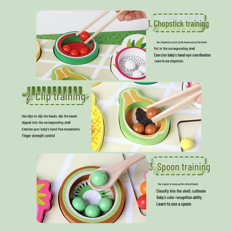 Wooden Toddler Educational Toy: Fruit Color & Shape Sorting with Clip Beads for Parent-Child Interaction