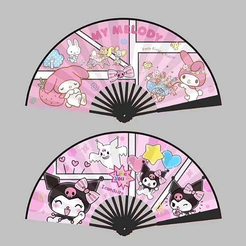 Cinnamoroll My Melody Cartoon Sanrio Kuromi Folding Fan Silk Cloth 8 Inches Female Gifts Home Decoration Bamboo Handle Hand Fan