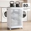 Multi-Functional Top Cover Rolling Laundry Hamper with Lid, Large Plastic Clothes Basket Socks And Underwear Storage 2 Side Pockets, Mobile Dirty Bin