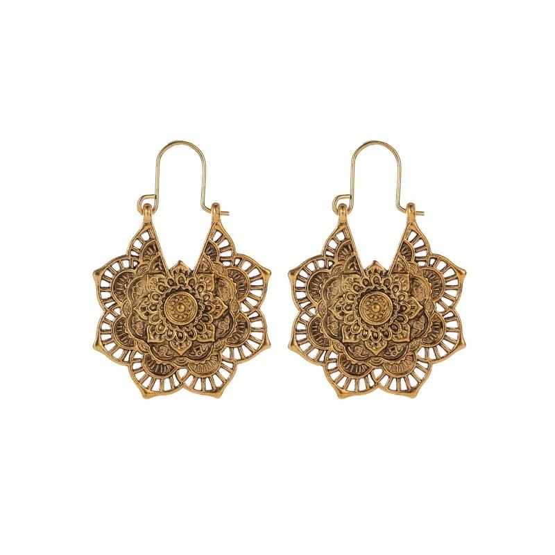 SUMENG New Arrival Fashion Femme Oorbellen Antique Silver Color Gypsy Indian Tribal Ethnic Hoop Dangle Mandala Earrings