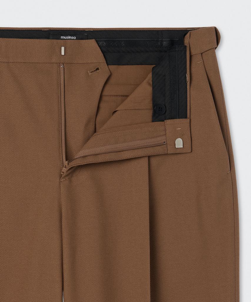 MUSINSA STANDARD Whipcord One-Pleat Wide Hidden Banding Slacks [Desert Brown]