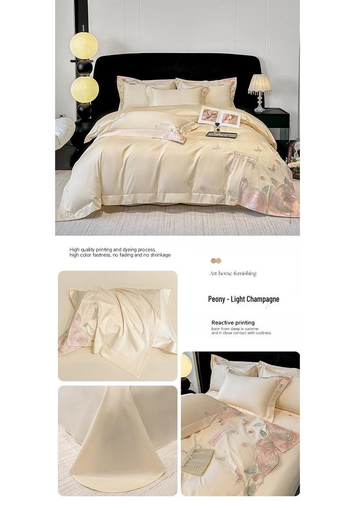 Butterfly Dance Luxury Cotton Embroidered 4-Piece Bedding Set - Light Luxury Collection